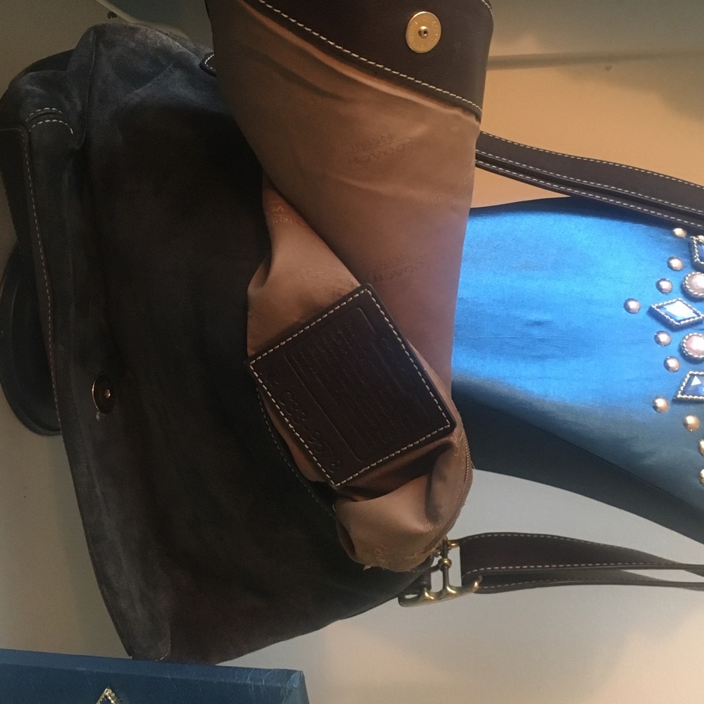 Vintage Coach brown and gray suede bag